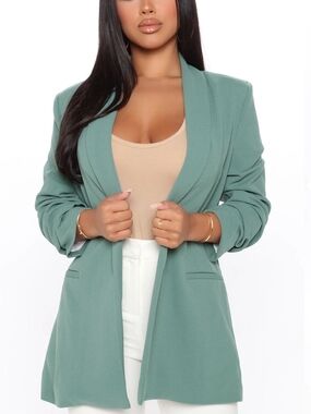 Fashion Nova Mint Green Open Front Blazer Jacket